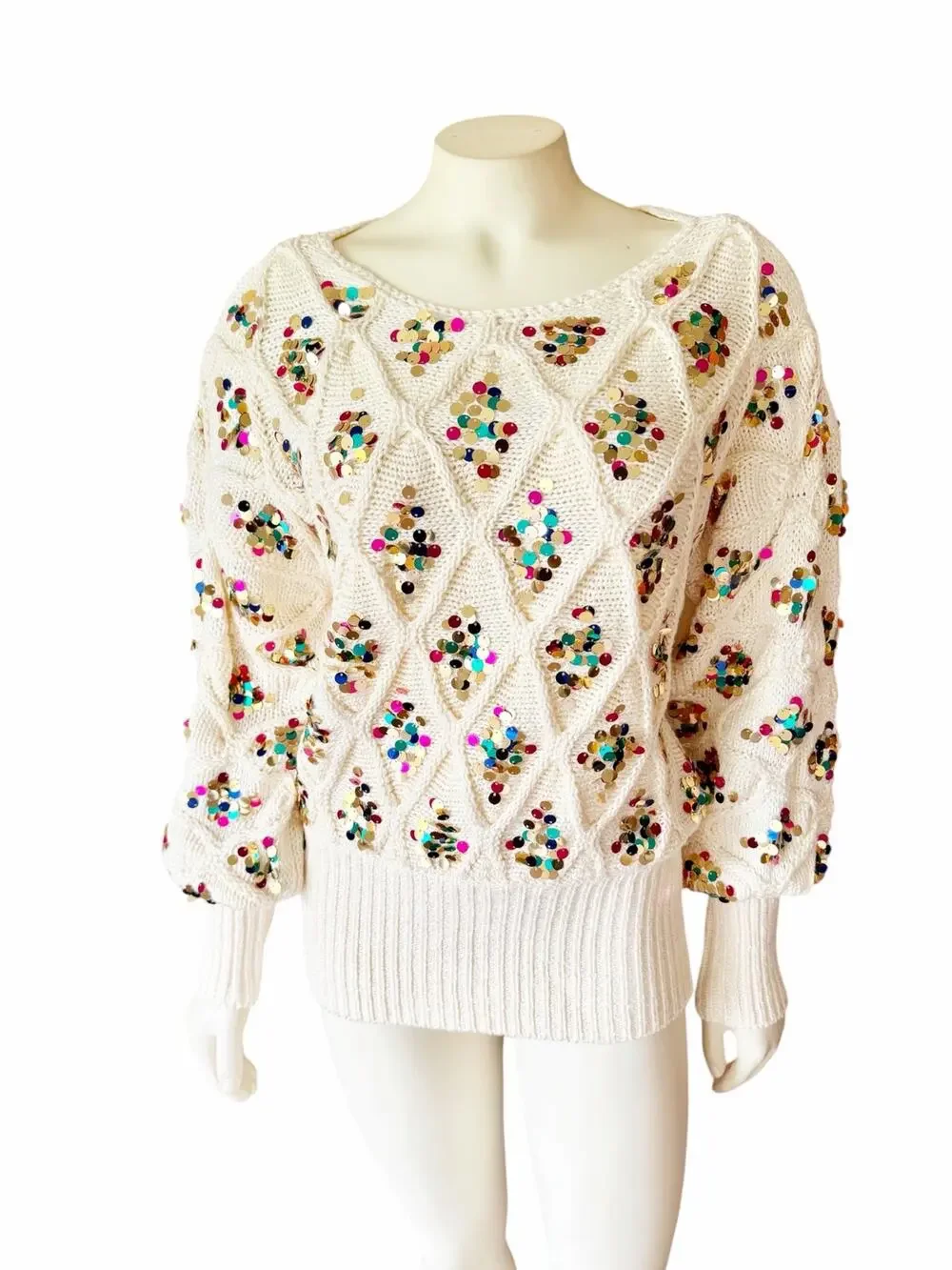 Anthropologie Lara Sequined Sweater Cream Multicolor Party New Years NWT Small